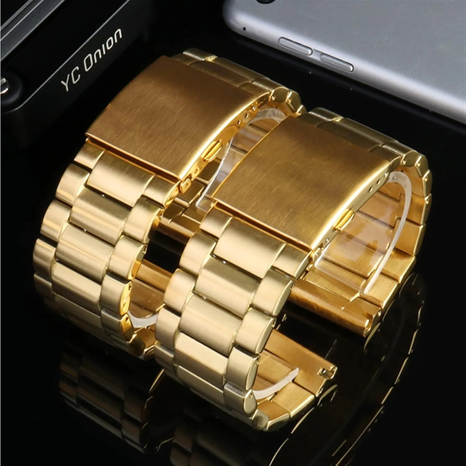 : 28mm) Stainless Steel watchband 22mm 24mm 26mm 28mm Men Solid Metal Bracelet sledding invent wale for Diesel DZ7333 DZ4344 Watches Band (Color : Golden, Size 