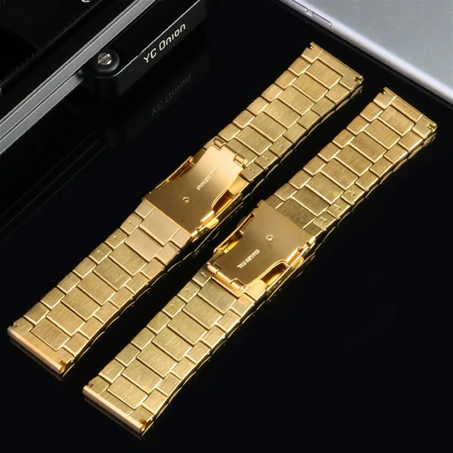 : 28mm) Stainless Steel watchband 22mm 24mm 26mm 28mm Men Solid Metal Bracelet sledding invent wale for Diesel DZ7333 DZ4344 Watches Band (Color : Golden, Size 