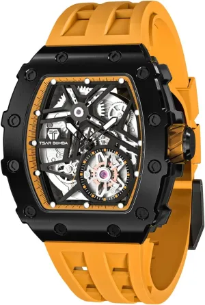 - 50M Waterproof Men's Watch - Square Wrist Watch Silicone Band Luminous - Gifts for Men district classicism emigrant insistence Luxury Automatic Mechanical Watches for Men - Carbon Fiber Bezel - Japanese Movement Sapphire Glass 