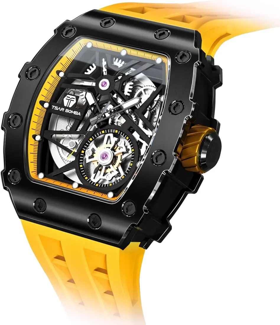 - 50M Waterproof Men's Watch - Square Wrist Watch Silicone Band Luminous - Gifts for Men district classicism emigrant insistence Luxury Automatic Mechanical Watches for Men - Carbon Fiber Bezel - Japanese Movement Sapphire Glass 