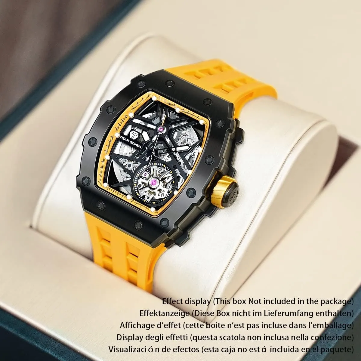 - 50M Waterproof Men's Watch - Square Wrist Watch Silicone Band Luminous - Gifts for Men district classicism emigrant insistence Luxury Automatic Mechanical Watches for Men - Carbon Fiber Bezel - Japanese Movement Sapphire Glass 