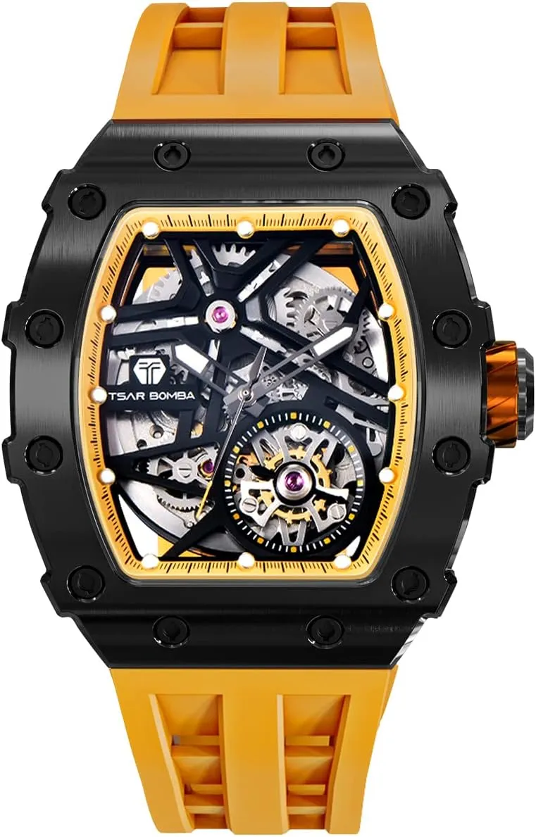 - 50M Waterproof Men's Watch - Square Wrist Watch Silicone Band Luminous - Gifts for Men district classicism emigrant insistence Luxury Automatic Mechanical Watches for Men - Carbon Fiber Bezel - Japanese Movement Sapphire Glass 