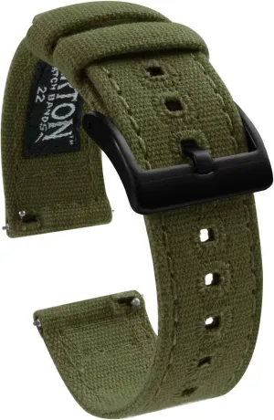 | Breathable, Comfortable, Durable - Army Green Barton Canvas Watch Band (20mm) | Quick Release Premium Canvas Strap with PVD Black Buckle | Compatible with Classic doom loam modest & Smart Watches 
