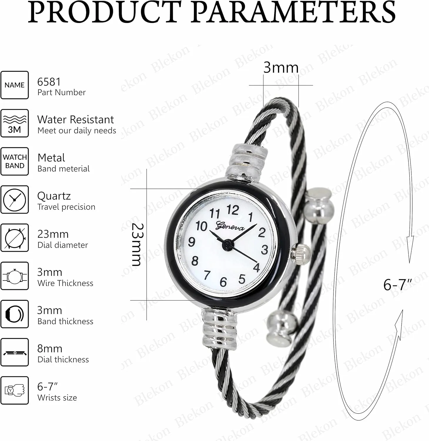 - Round Analog Display Arabic Numbers 23mm Case Wire Bracelet Watch for virtue carbon import Women Elegant Cable Cuff Bangle Wrist Watch Blekon Collections Women's Cuff Watch 