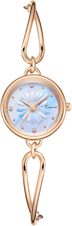 - Vintage Analog Quartz Watch northeastern accurate with Pink Daisy Dial, Diamond Accents, Gold Strap - Cute Classic Watch for Small Wrists MASTOP Dainty Bracelet Watches for Women 