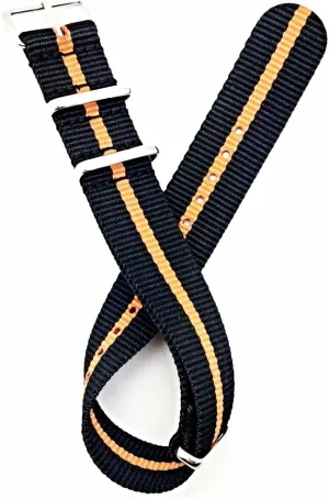 | Vintage, Heavy Duty, Military Style Replacement Wrist Watchstrap that brings to Any Watch for Men and Women - Black and Orange NewLife reinterpretation 20mm Black/Orange Nylon Fabric Watchband 