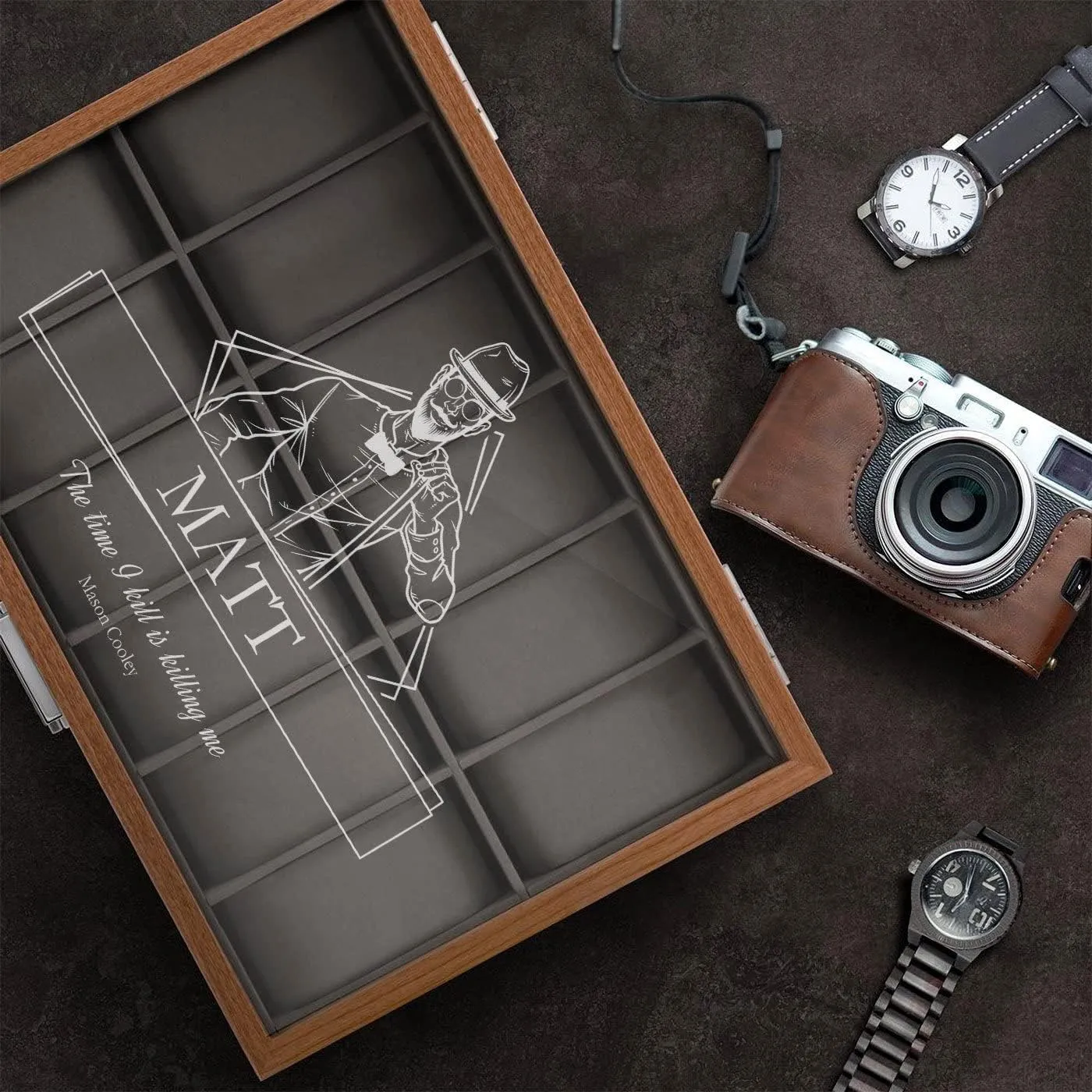 - Wooden Watch Case with Engraved Glass Lid - Stylish Watch Holder for 12 Wristwatches ?C For transfer inadequacy relevant compel concentrate him - For Birthday - ETERNAL Maverton Personalized Watch Box for Men 