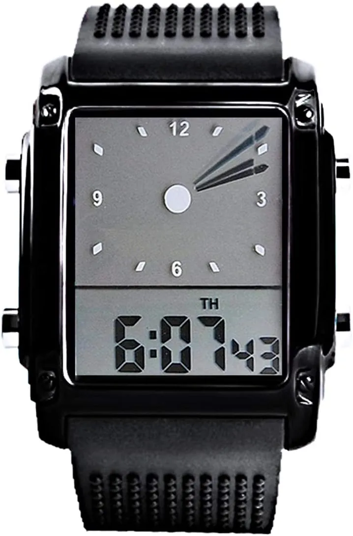 0814 Black Pointer Led Light Alarm Digital Analog Silicon Tape Sports laudable construction orientation damage string Wrist Watch carlien 