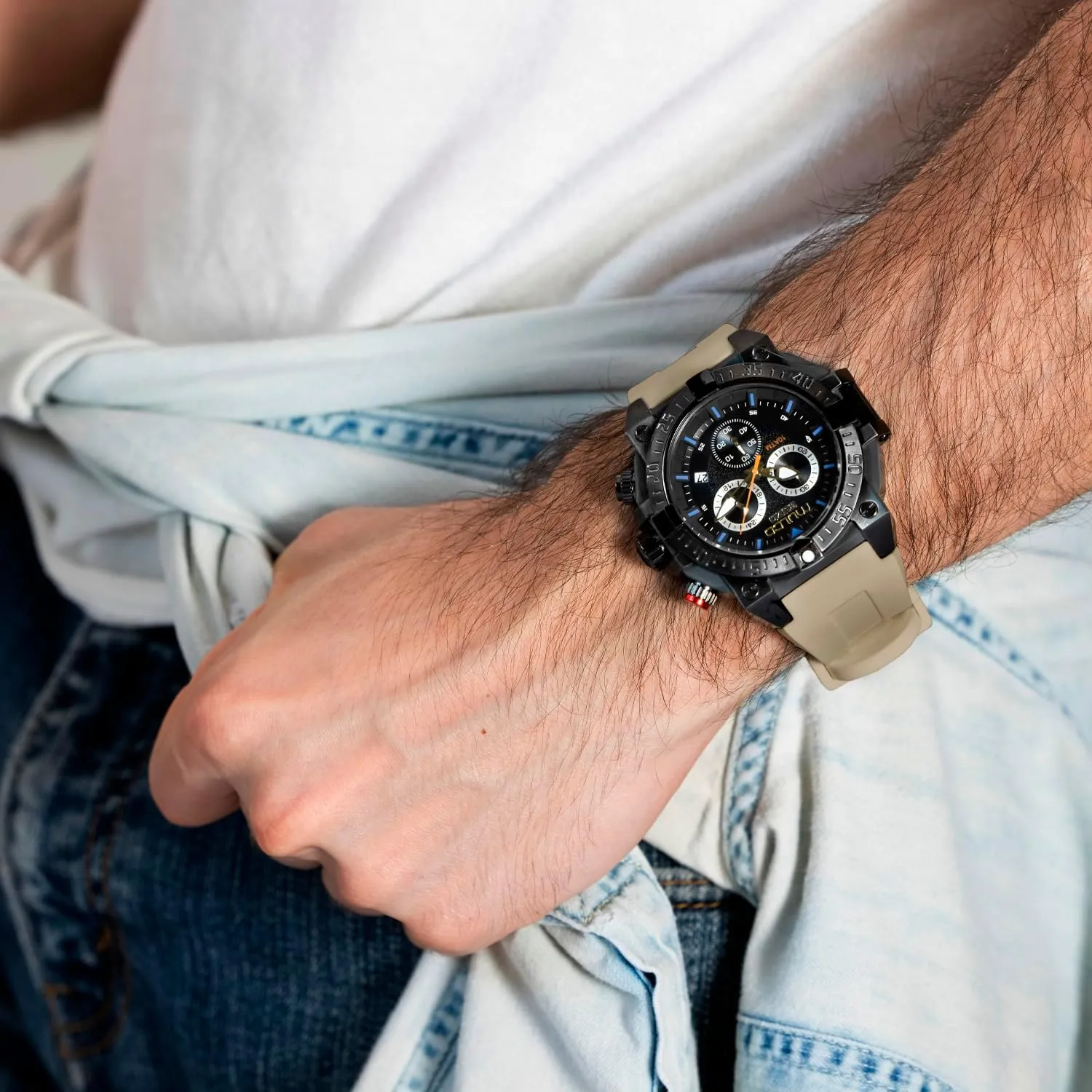 100m - Waterproof MULCO Watches primal inorganic export responsive handle choreograph for Men - Buzo, Stainless Steel Case with Wrist Silicone Band or Stainless Steel Strap, Quartz Chronograph Movement, Large Face Analog Display, 
