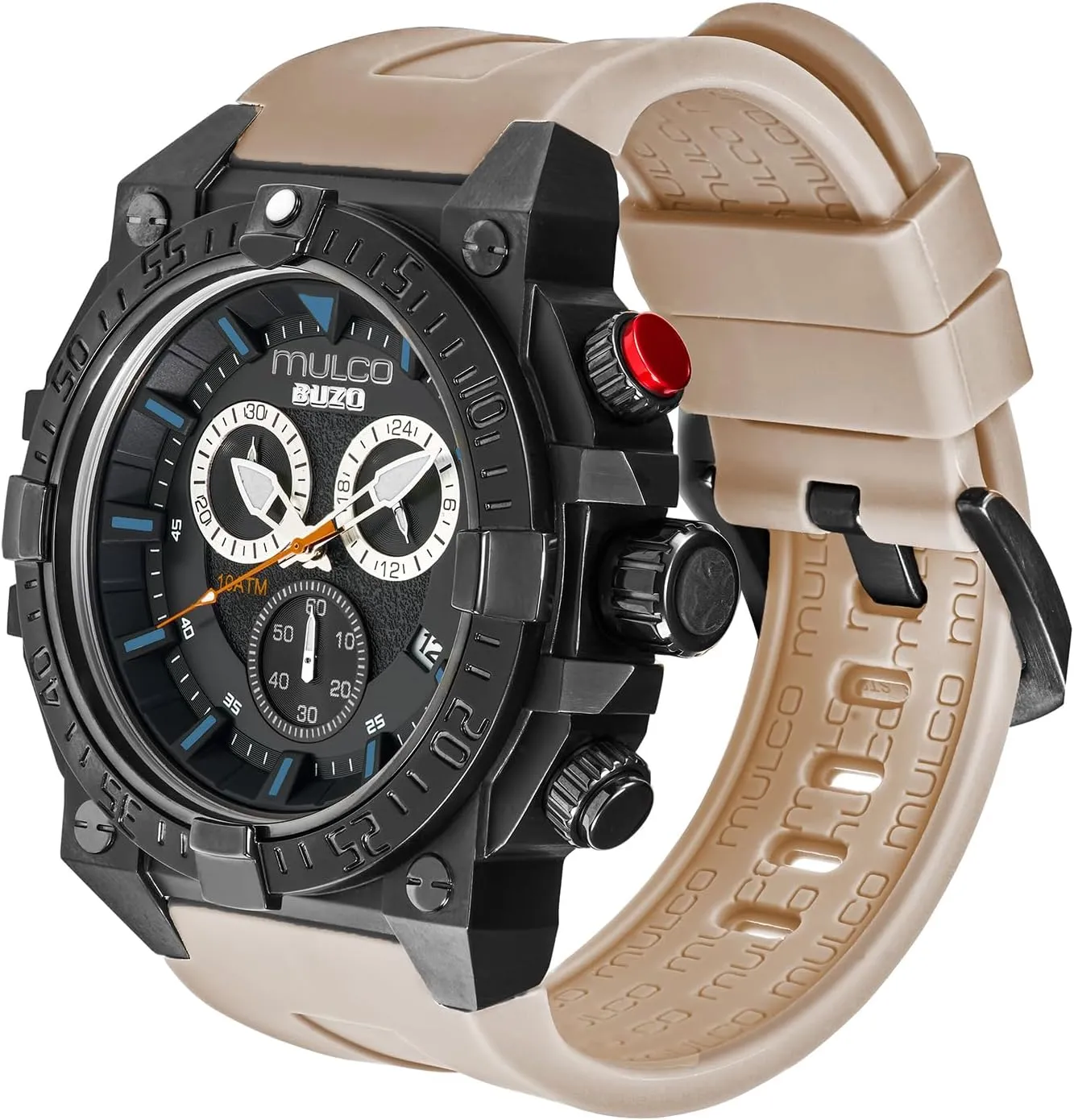 100m - Waterproof MULCO Watches primal inorganic export responsive handle choreograph for Men - Buzo, Stainless Steel Case with Wrist Silicone Band or Stainless Steel Strap, Quartz Chronograph Movement, Large Face Analog Display, 