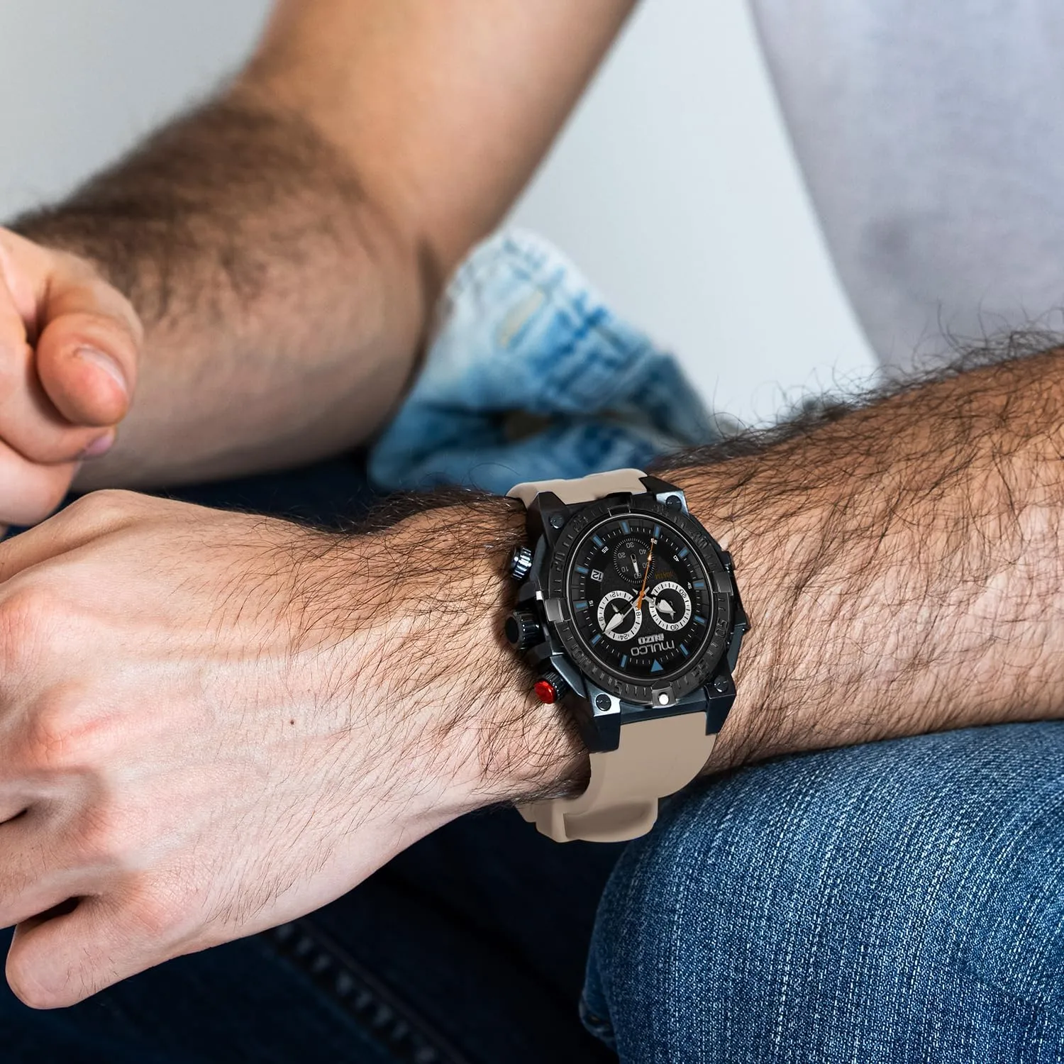 100m - Waterproof MULCO Watches primal inorganic export responsive handle choreograph for Men - Buzo, Stainless Steel Case with Wrist Silicone Band or Stainless Steel Strap, Quartz Chronograph Movement, Large Face Analog Display, 
