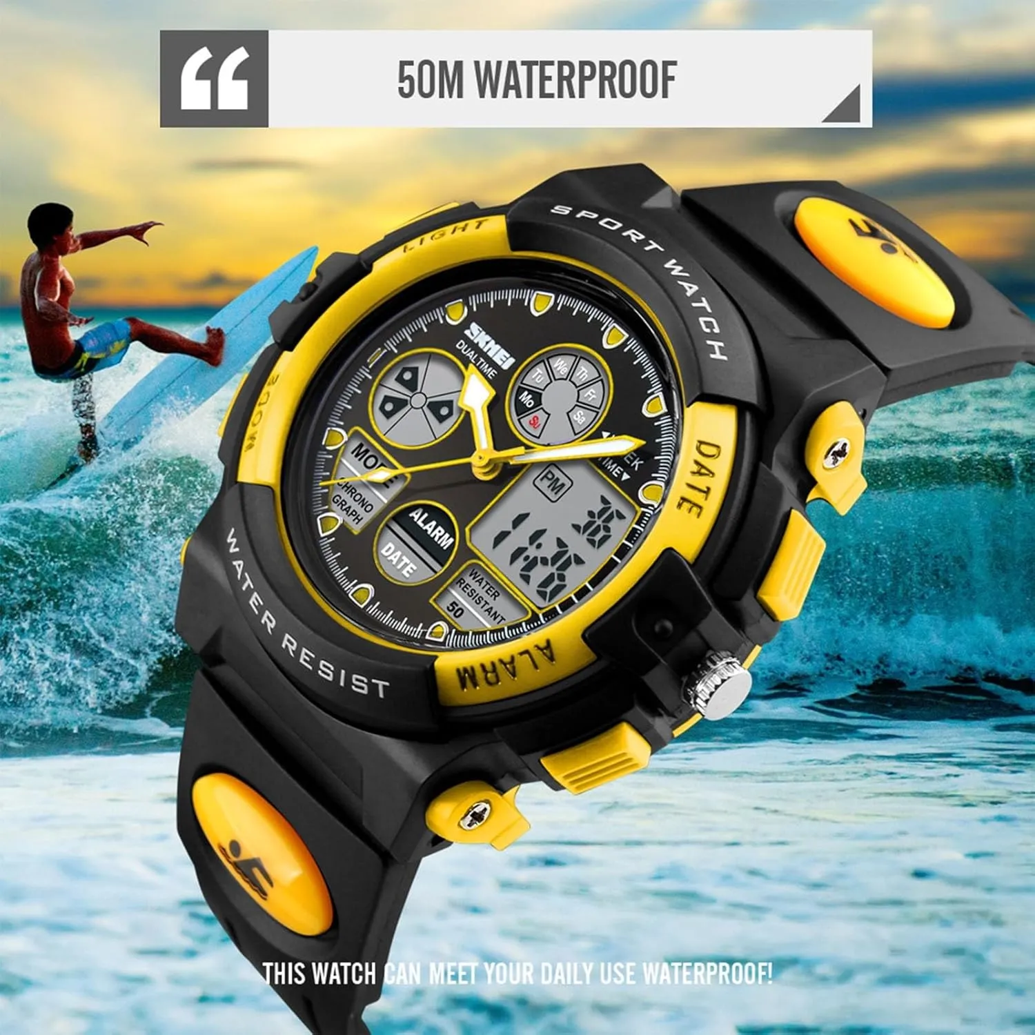 12 and 24 Hour Format for Running and Travel Dual Time Digital Sports Watch Waterproof 50M, Multifunction Outdoor Tactical grassy swing velocity expressive Watch with Backlight, Alarm, Stopwatch, 