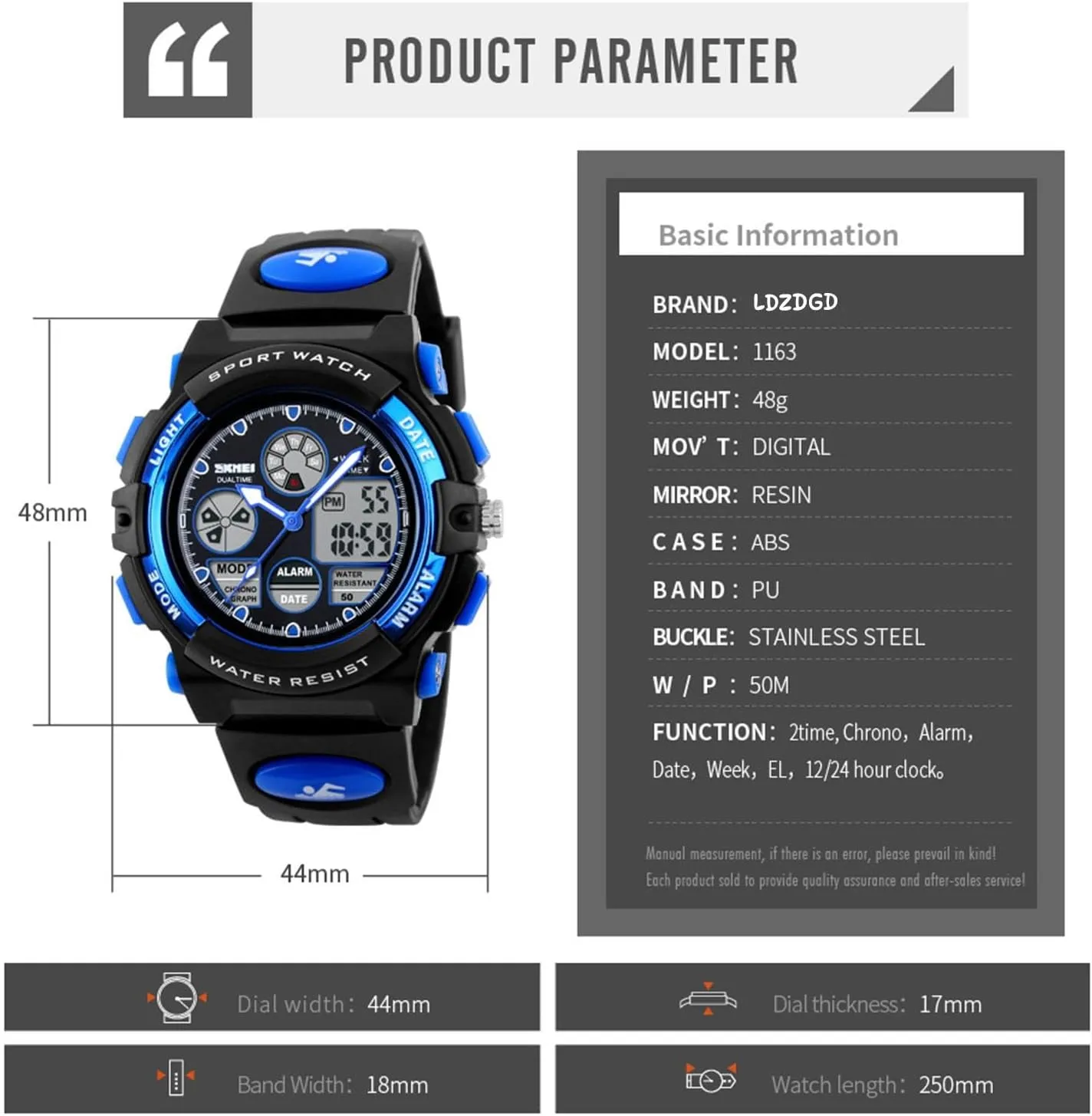 12 and 24 Hour Format for Running and Travel Dual Time Digital Sports Watch Waterproof 50M, Multifunction Outdoor Tactical grassy swing velocity expressive Watch with Backlight, Alarm, Stopwatch, 