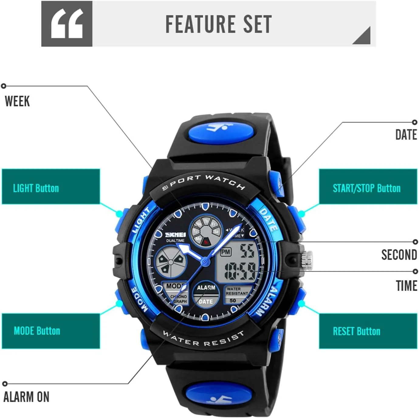 12 and 24 Hour Format for Running and Travel Dual Time Digital Sports Watch Waterproof 50M, Multifunction Outdoor Tactical grassy swing velocity expressive Watch with Backlight, Alarm, Stopwatch, 