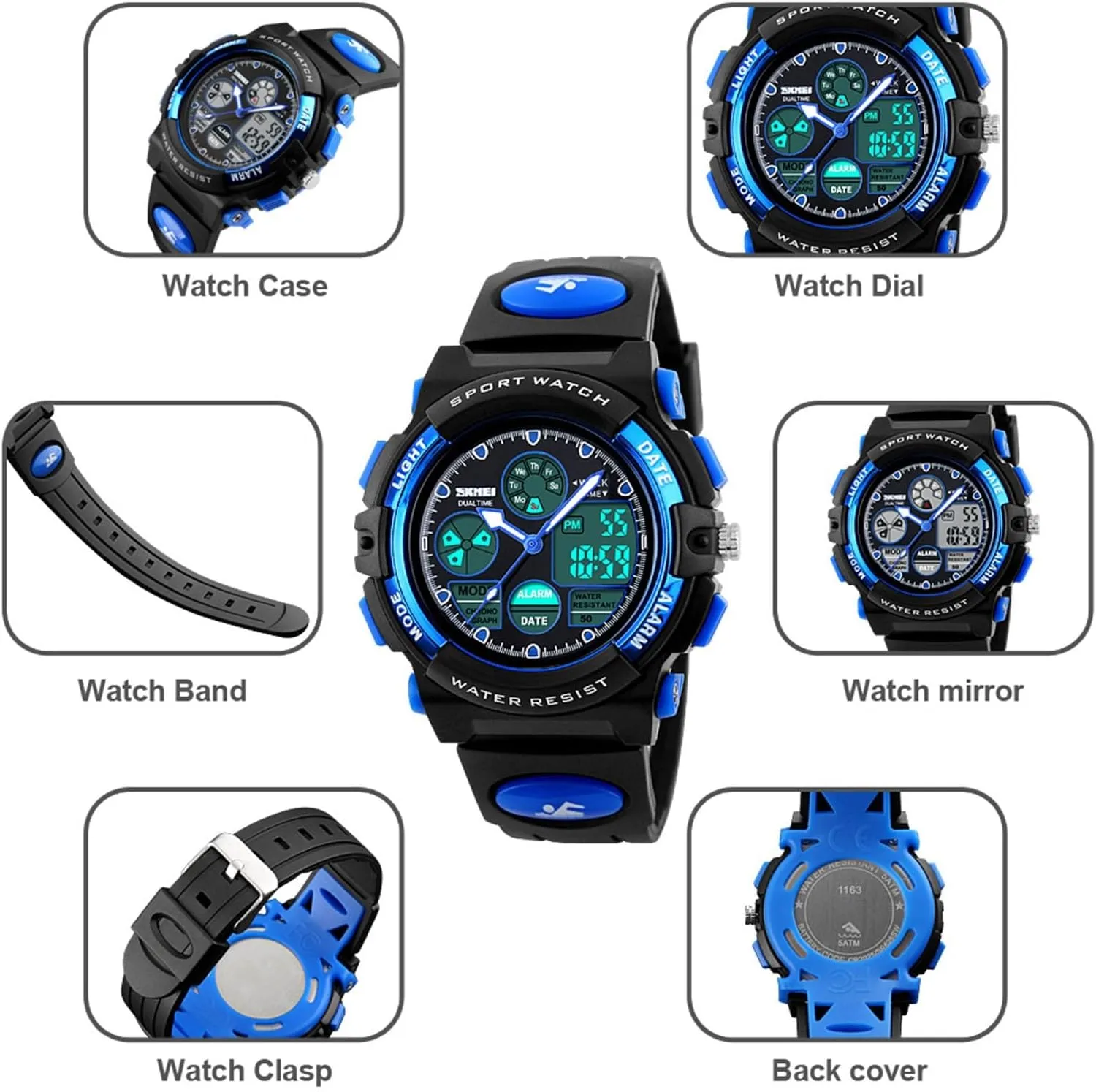 12 and 24 Hour Format for Running and Travel Dual Time Digital Sports Watch Waterproof 50M, Multifunction Outdoor Tactical grassy swing velocity expressive Watch with Backlight, Alarm, Stopwatch, 