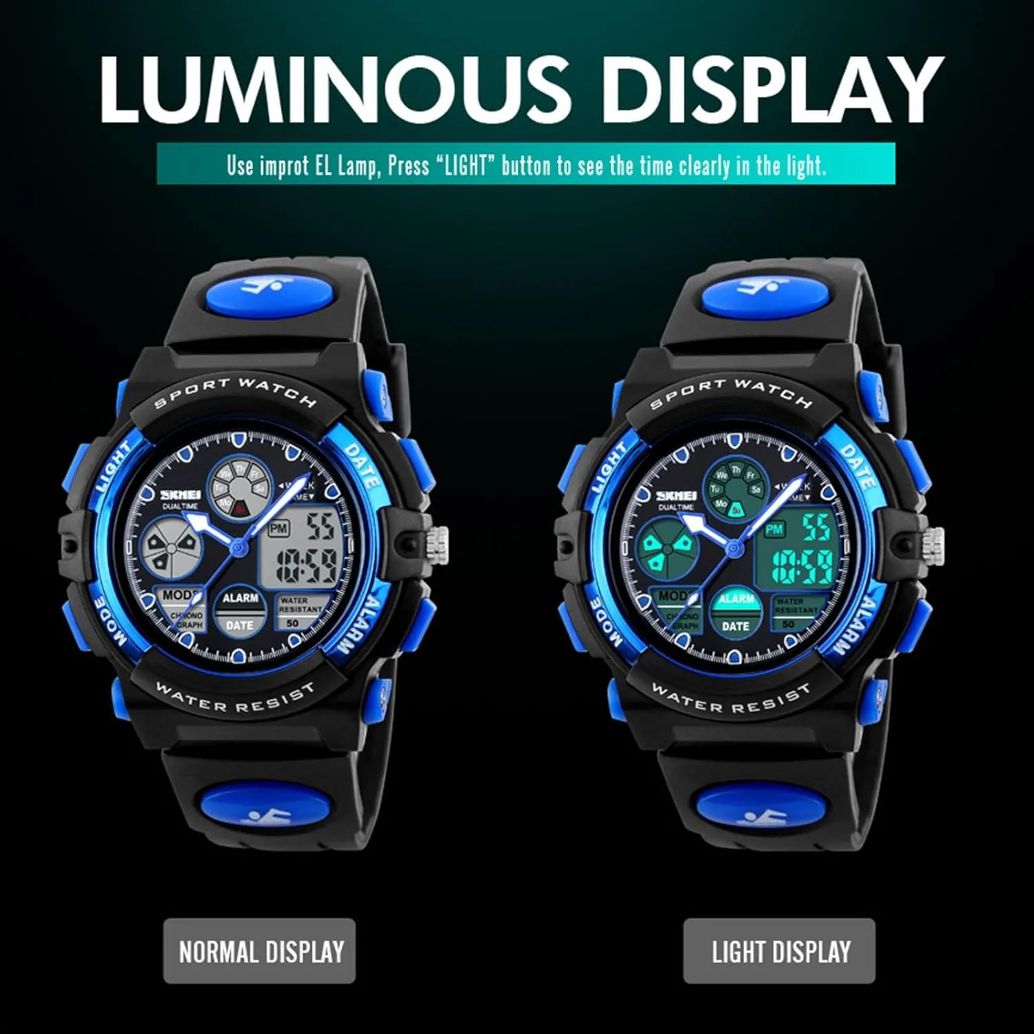12 and 24 Hour Format for Running and Travel Dual Time Digital Sports Watch Waterproof 50M, Multifunction Outdoor Tactical grassy swing velocity expressive Watch with Backlight, Alarm, Stopwatch, 