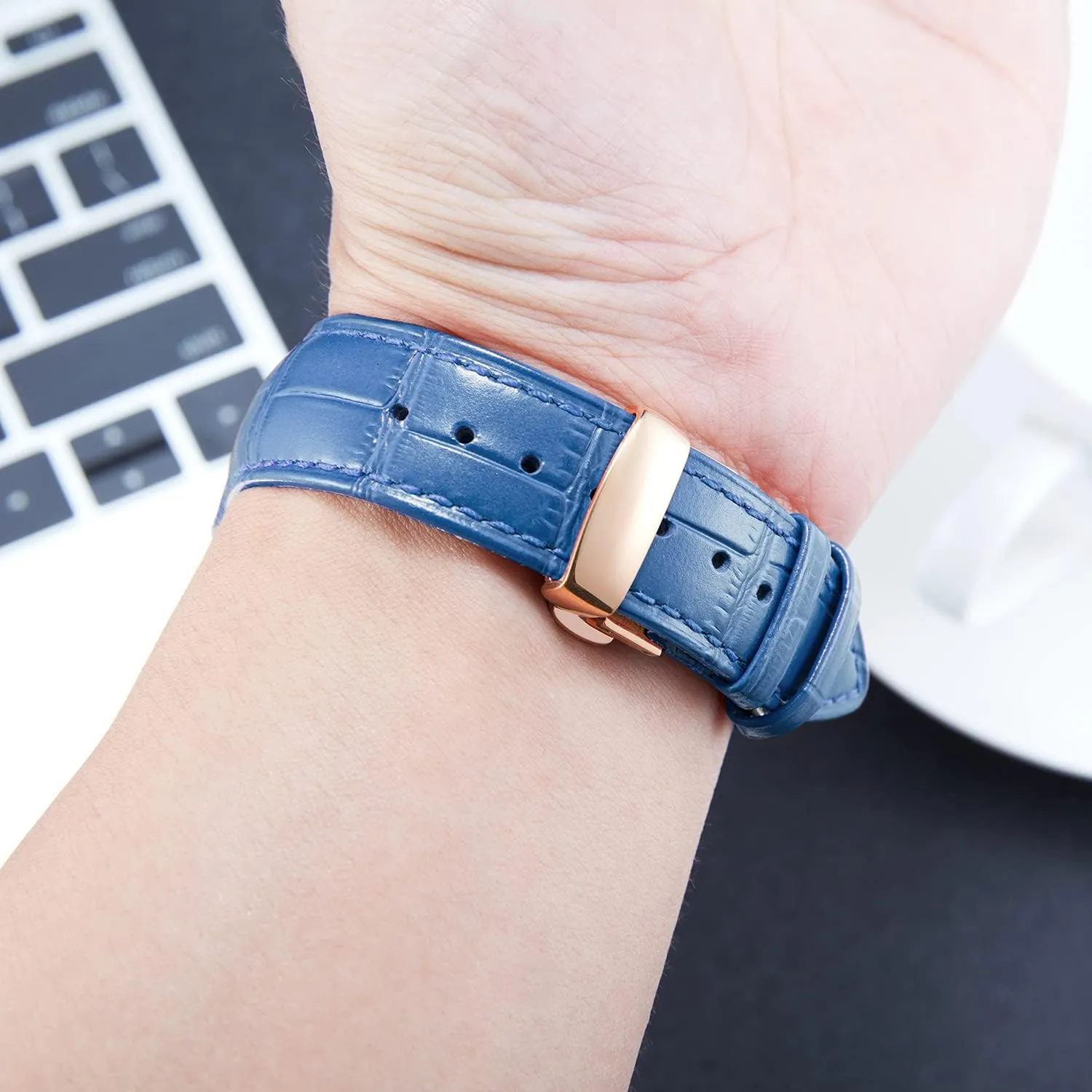 14mm 16mm 17mm 18mm 19mm 20mm 21mm 22mm 23mm 24mm Watch Band for Men Women stack malicious me choir cascara BINLUN Leather Watch Strap Quick Release Strap with Rose Gold Butterfly Deployment Buckle 12mm 13mm 