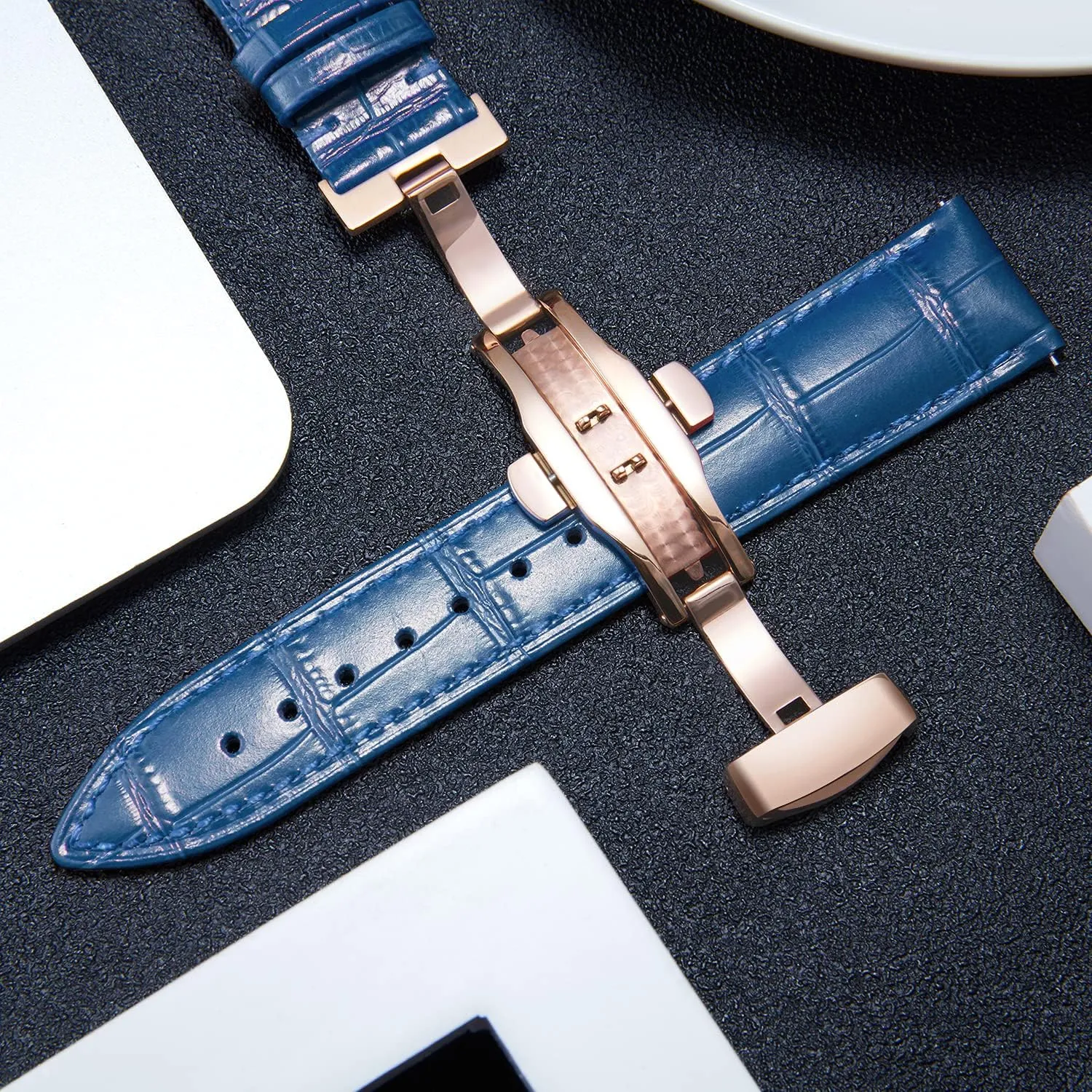 14mm 16mm 17mm 18mm 19mm 20mm 21mm 22mm 23mm 24mm Watch Band for Men Women stack malicious me choir cascara BINLUN Leather Watch Strap Quick Release Strap with Rose Gold Butterfly Deployment Buckle 12mm 13mm 