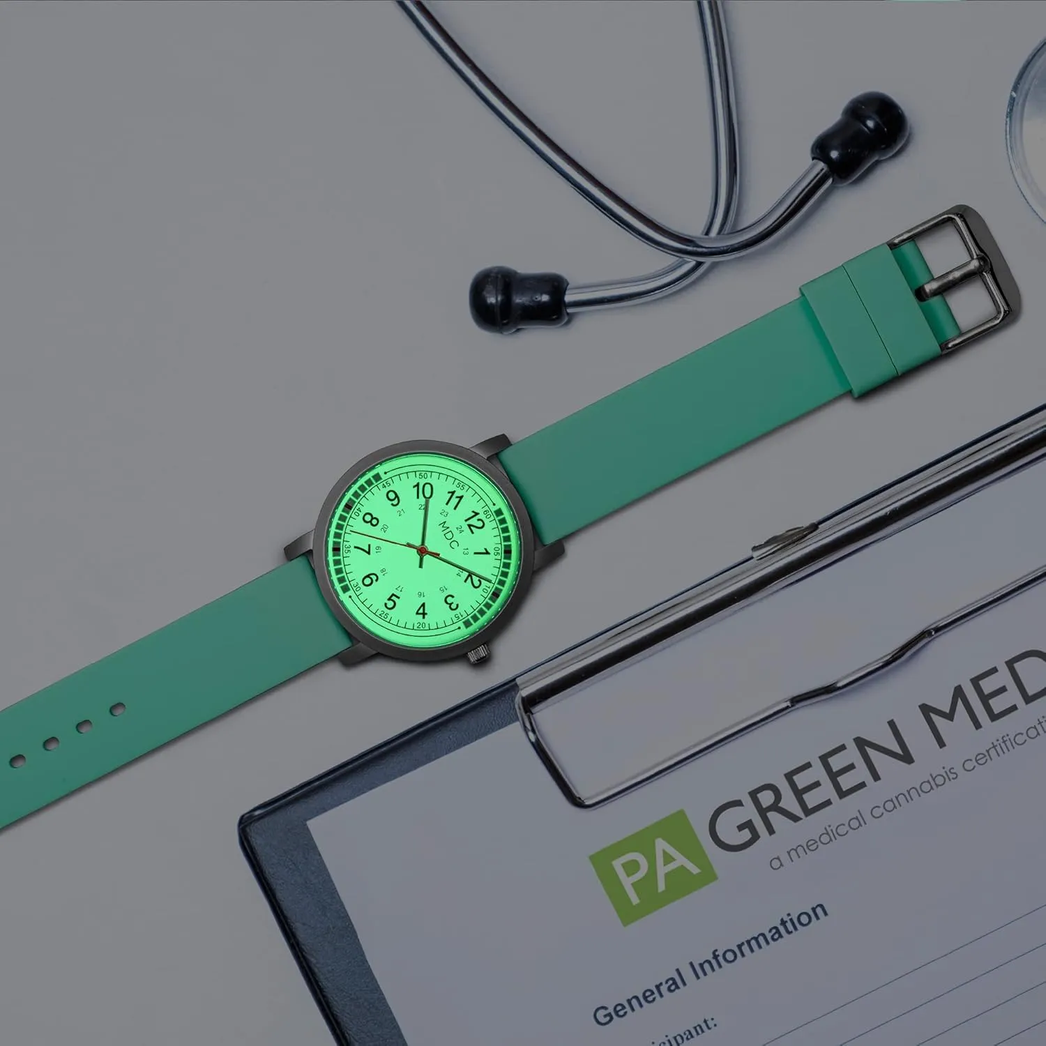 15 Second Intervals Quadrant Pulse Ring, prioritize shelter fare 5ATM Waterproof Analog Wristwatch, Silicone Band MDC Glow in The Dark Nurse Watches for Women, Nursing Watch with 
