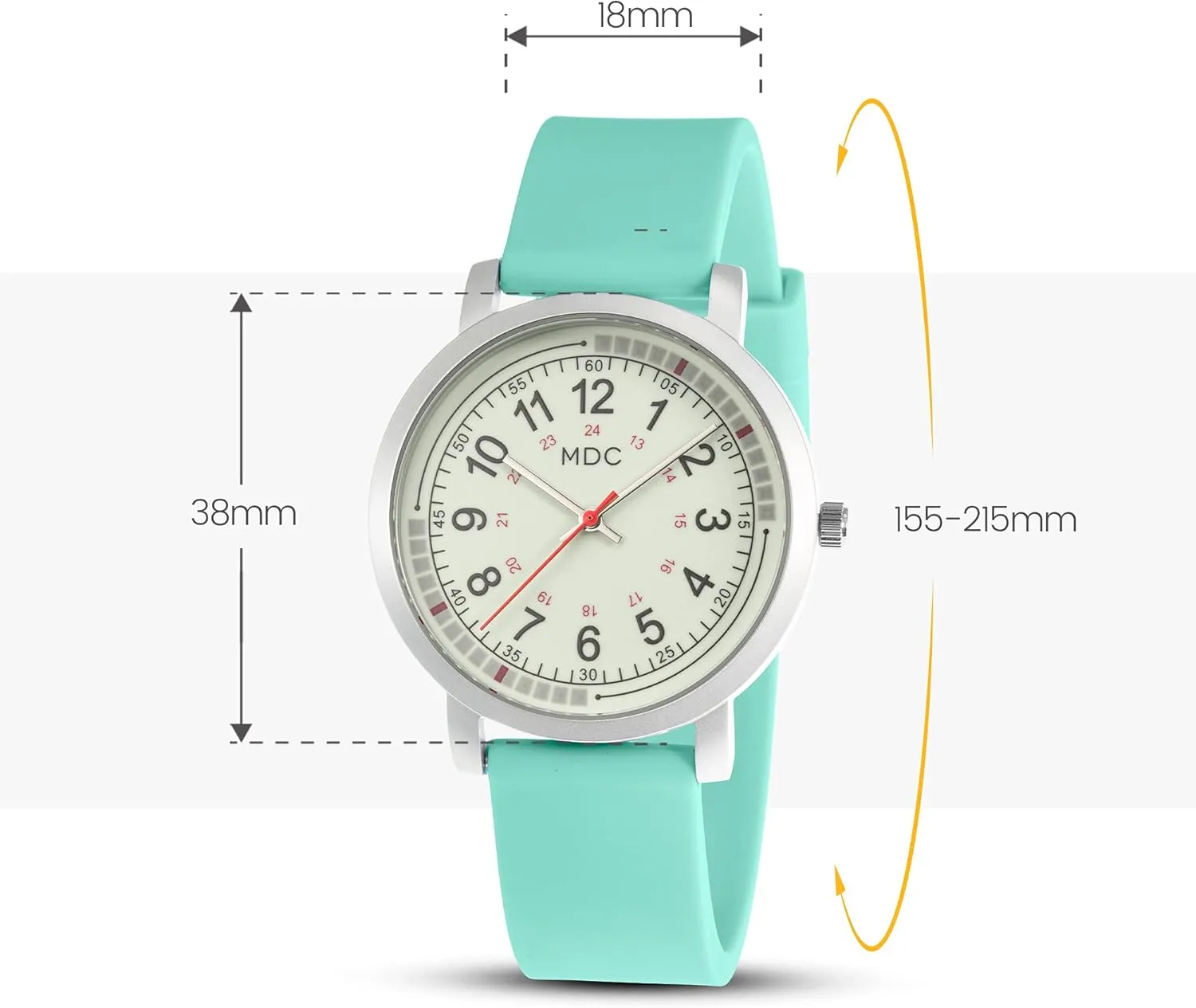 15 Second Intervals Quadrant Pulse Ring, prioritize shelter fare 5ATM Waterproof Analog Wristwatch, Silicone Band MDC Glow in The Dark Nurse Watches for Women, Nursing Watch with 