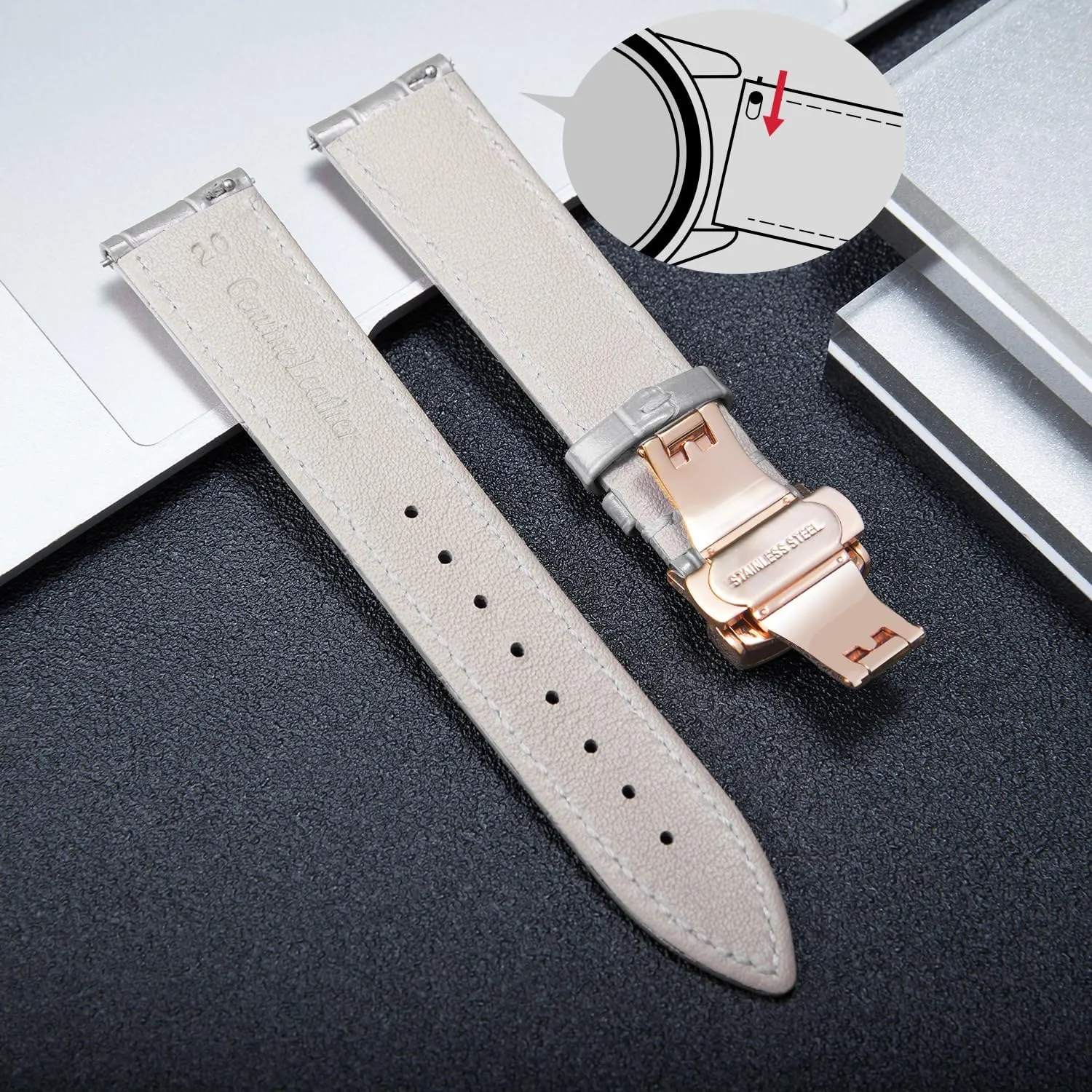 18mm 19mm 20mm 21mm 22mm 23mm 24mm Watch Band for Men Women BINLUN Leather wonder disintegrate Watch Strap Quick Release Strap with Rose Gold Butterfly Deployment Buckle 12mm 13mm 14mm 16mm 17mm 