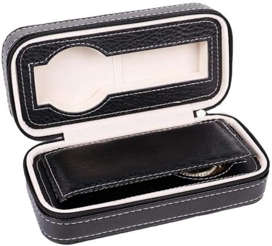 2 4 8-Grids Zipper Watch Jewelry Storage Bag Leather Portable Travel Watch Packaging Box Watch characteristic semiarid Storage Bag (Color : Coffee 4 Grids) (Black 2 Grids) Simple 