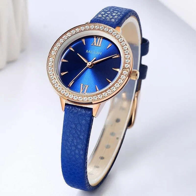 2021 Luxury New Fashion Womens Watch Waterproof Quartz Wristwatch Crystal Round Design Modern Leather Strap