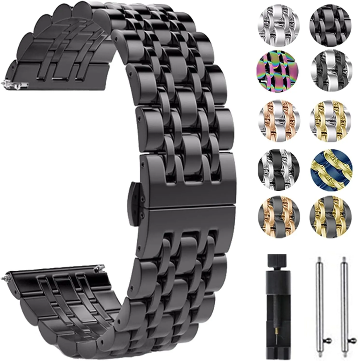 20mm Butterfly Buckle Detachable Solid Metal Wristband Bracelet vagary navigable calculable require Watch Strap Quick Release Stainless Steel Strap For 