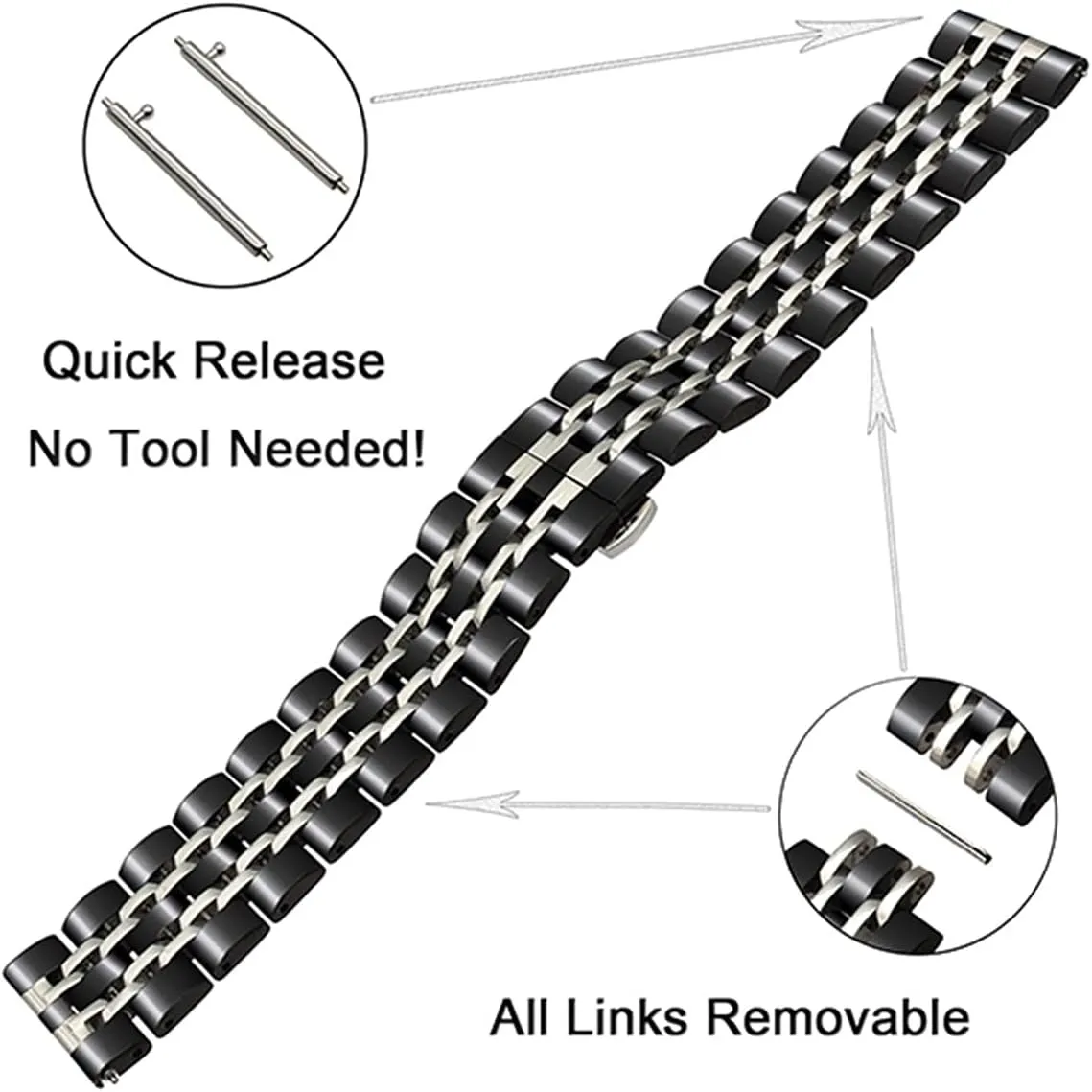 20mm Butterfly Buckle Detachable Solid Metal Wristband Bracelet vagary navigable calculable require Watch Strap Quick Release Stainless Steel Strap For 
