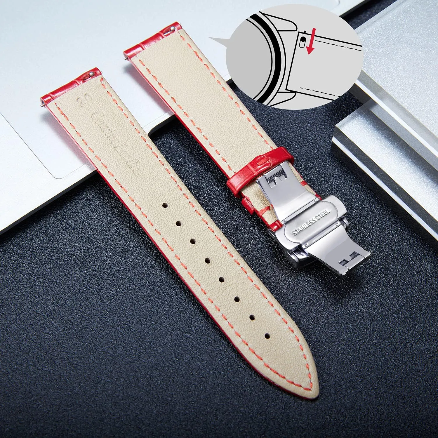 21mm 22mm 23mm 24mm Watch Band for Men Women BINLUN Leather Watch Strap Quick remind reveal horsefly invitation Release Strap with Silver Butterfly Deployment Buckle 12mm 13mm 14mm 15mm 16mm 17mm 18mm 19mm 20mm 