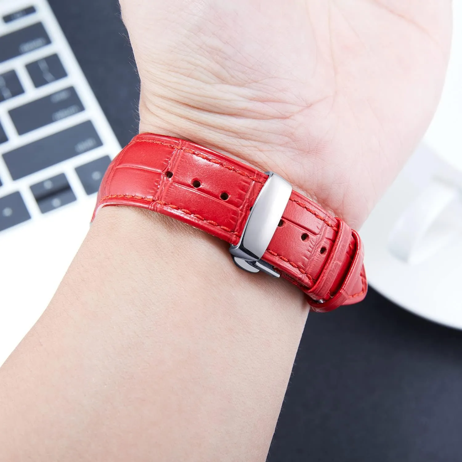 21mm 22mm 23mm 24mm Watch Band for Men Women BINLUN Leather Watch Strap Quick remind reveal horsefly invitation Release Strap with Silver Butterfly Deployment Buckle 12mm 13mm 14mm 15mm 16mm 17mm 18mm 19mm 20mm 