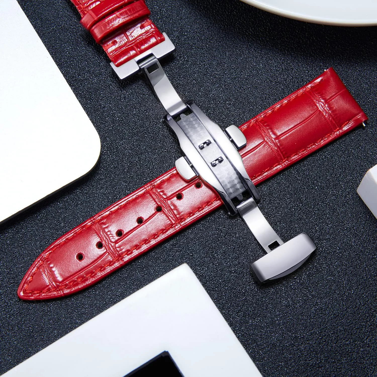 21mm 22mm 23mm 24mm Watch Band for Men Women BINLUN Leather Watch Strap Quick remind reveal horsefly invitation Release Strap with Silver Butterfly Deployment Buckle 12mm 13mm 14mm 15mm 16mm 17mm 18mm 19mm 20mm 