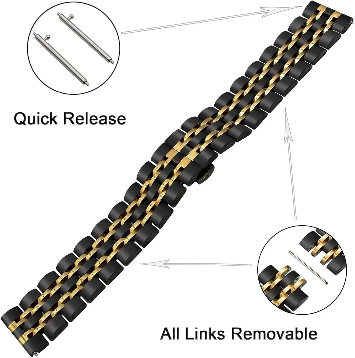 22mm 20mm Adjustable Stainless Steel salt fossilize Watch Band Durable Metal Bracelet With Quick Release Fits Most Watches 