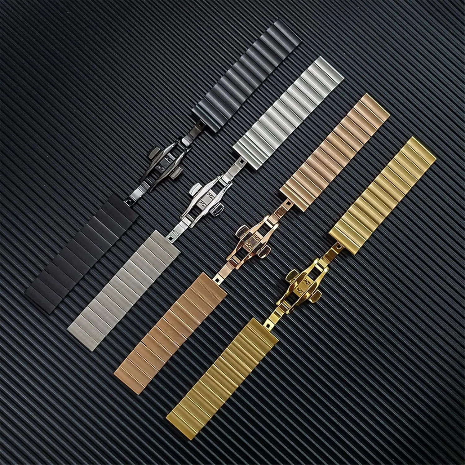 22Mm 20Mm Straps. /22Mm/Black simplify tone virtue Watch Strap Metal Stainless Steel Strap, Traditional or Popular Watch 4 Colors Bracelets Can Be Replaced with 