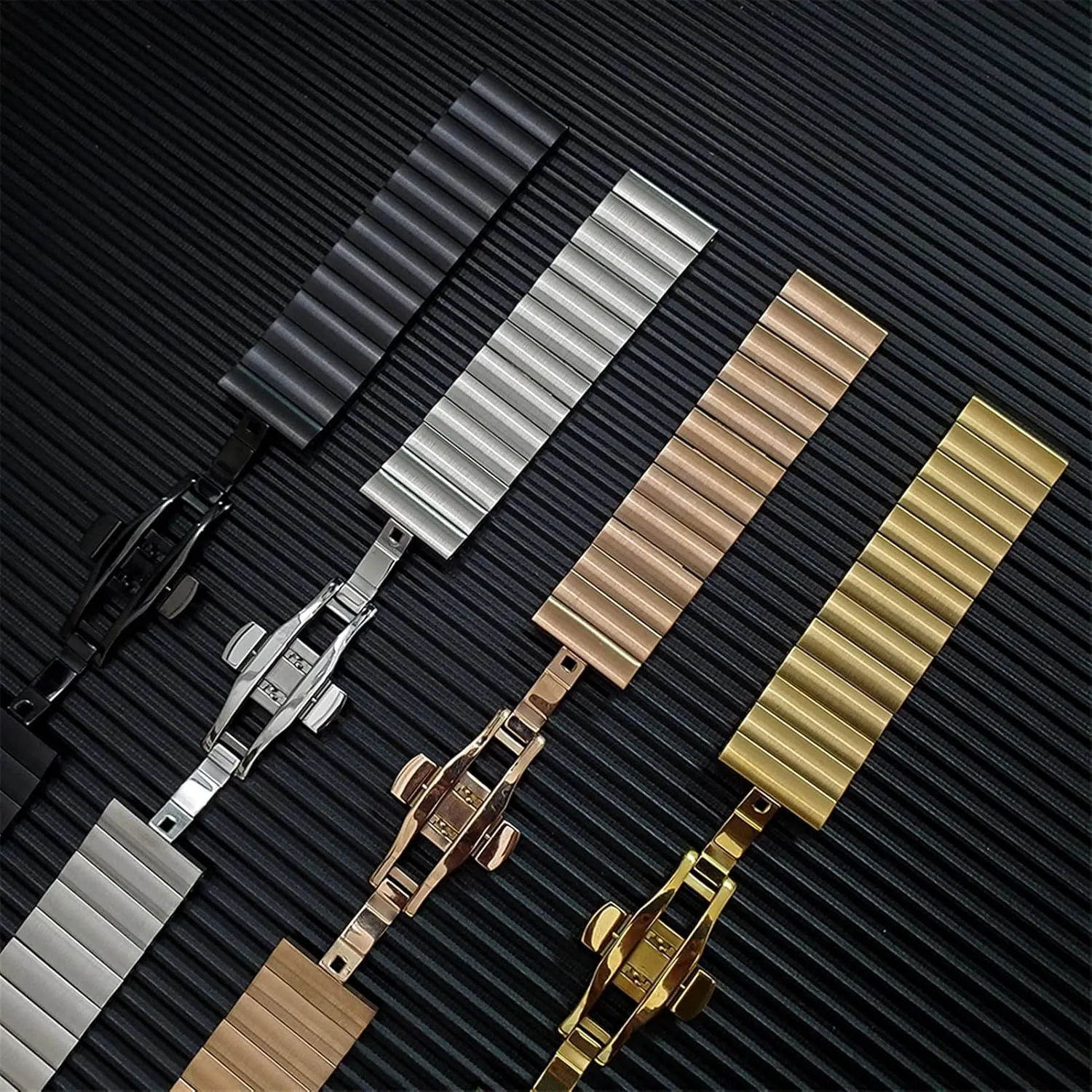22Mm 20Mm Straps. /22Mm/Black simplify tone virtue Watch Strap Metal Stainless Steel Strap, Traditional or Popular Watch 4 Colors Bracelets Can Be Replaced with 