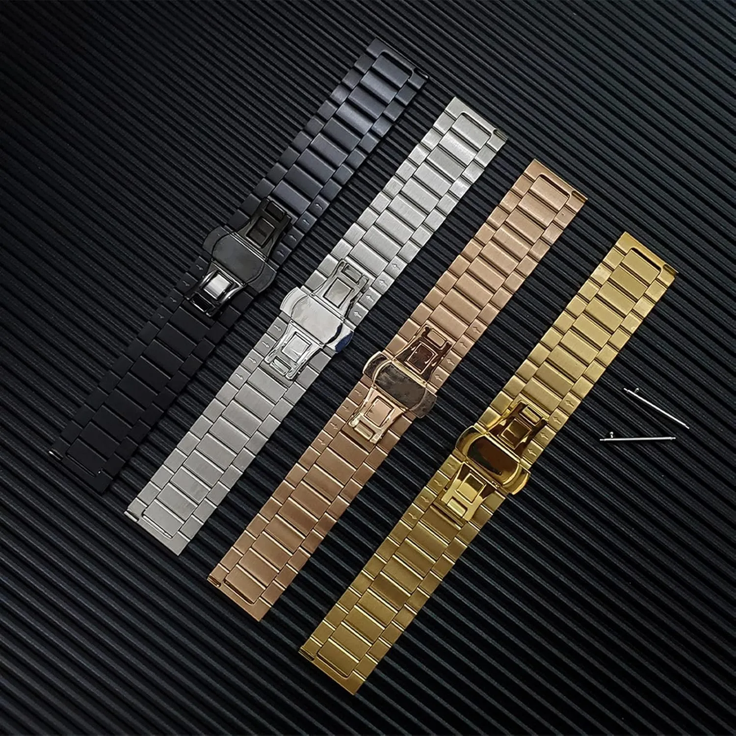 22Mm 20Mm Straps. /22Mm/Black simplify tone virtue Watch Strap Metal Stainless Steel Strap, Traditional or Popular Watch 4 Colors Bracelets Can Be Replaced with 