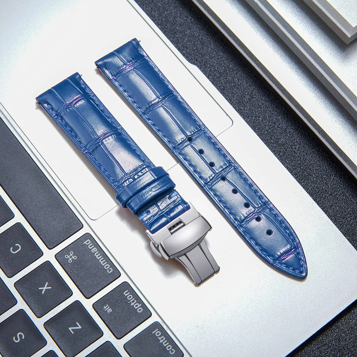 22mm 23mm 24mm Watch Band for Men Women BINLUN Leather Watch Strap Quick Release Strap with Silver Butterfly Deployment Buckle 12mm 13mm hazard 14mm 15mm 16mm 17mm 18mm 19mm 20mm 21mm 