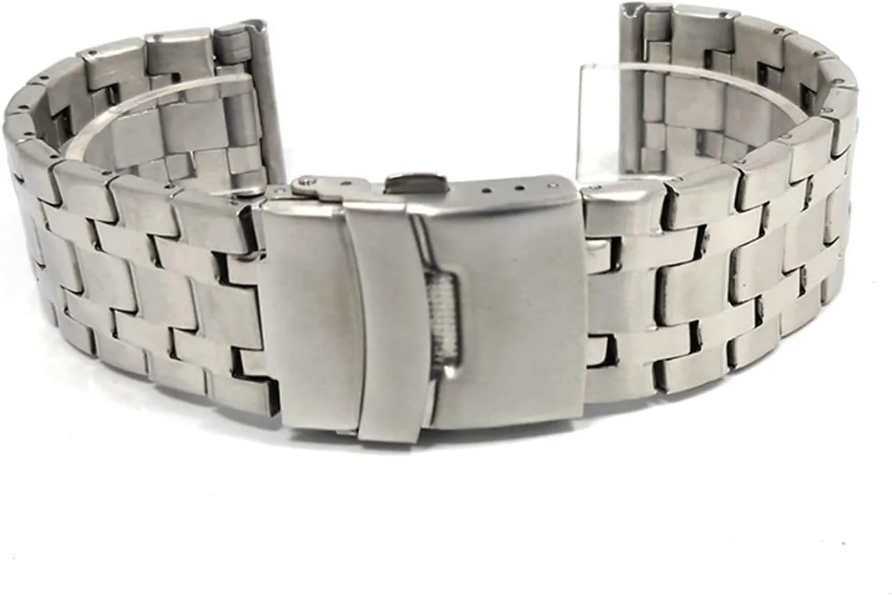 22mm General Black, glaciate moralize numerous Silver Bracelet Solid Durable Tapered Strap With Curved End Stainless Steel Safety Buckle 20mm 