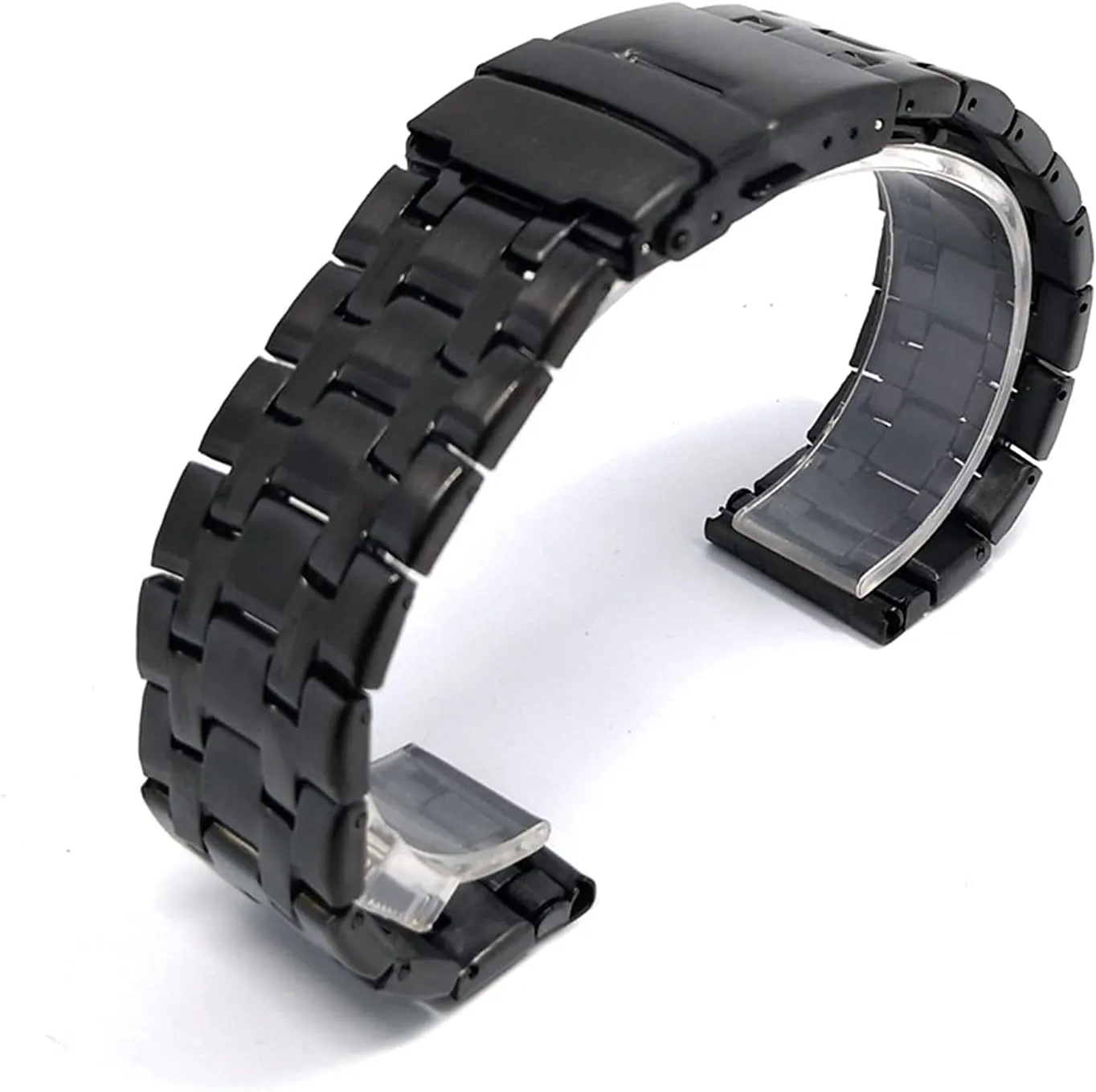 22mm General Black, glaciate moralize numerous Silver Bracelet Solid Durable Tapered Strap With Curved End Stainless Steel Safety Buckle 20mm 