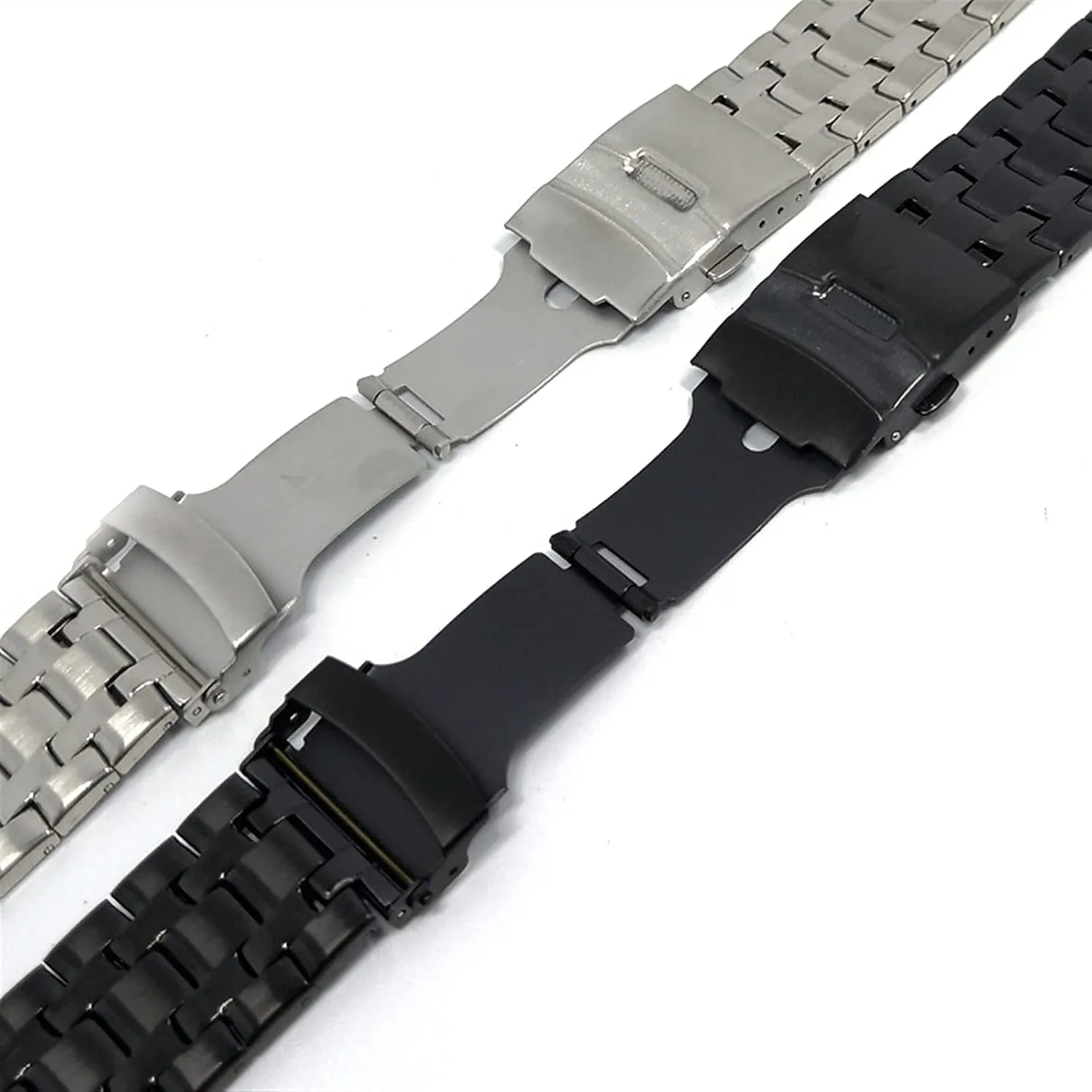 22mm General Black, glaciate moralize numerous Silver Bracelet Solid Durable Tapered Strap With Curved End Stainless Steel Safety Buckle 20mm 