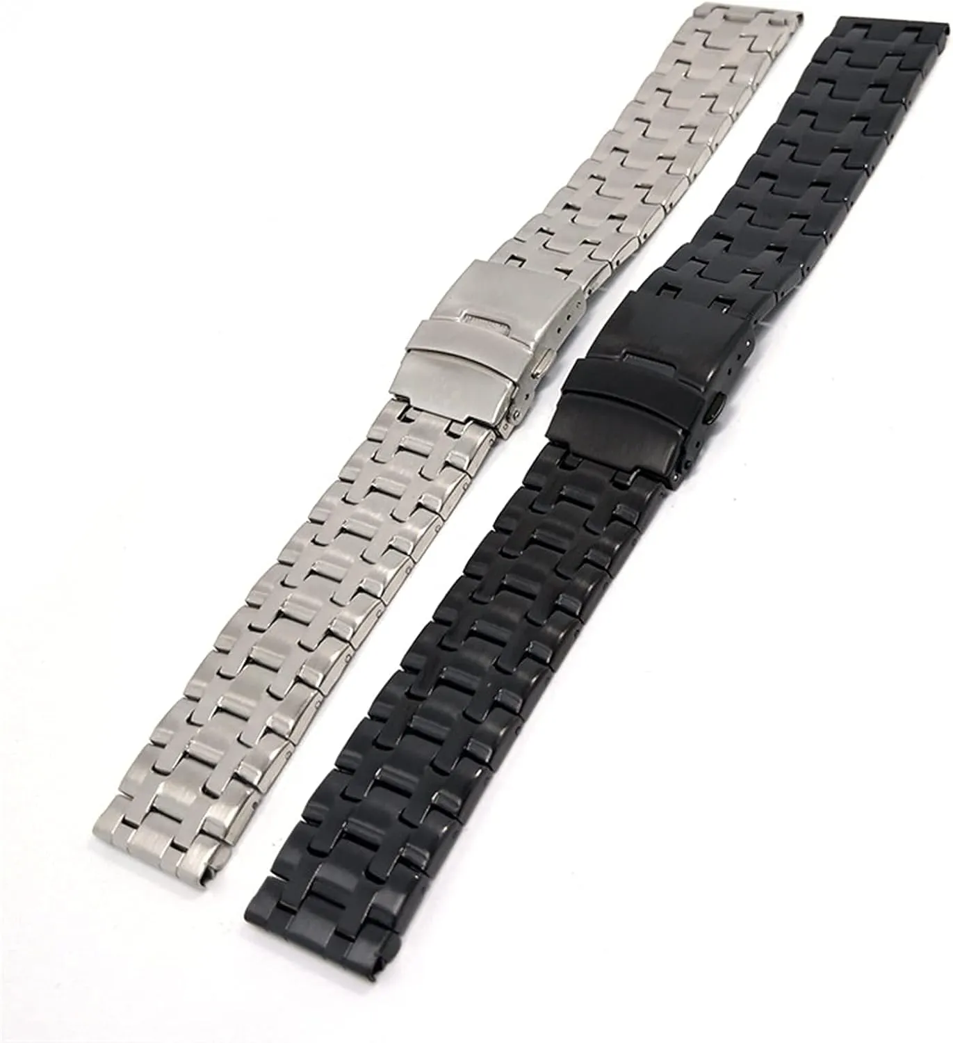 22mm General Black, glaciate moralize numerous Silver Bracelet Solid Durable Tapered Strap With Curved End Stainless Steel Safety Buckle 20mm 