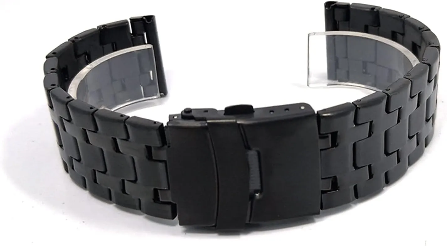 22mm General Black, glaciate moralize numerous Silver Bracelet Solid Durable Tapered Strap With Curved End Stainless Steel Safety Buckle 20mm 