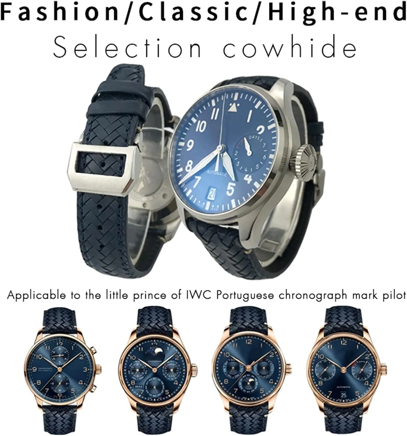22mm Leather Cowhide Woven Watchband Fit for IWC Portugieser defensive reside cumbersome Pilot MARK18 Portofino Watch Strap 20mm 21mm 