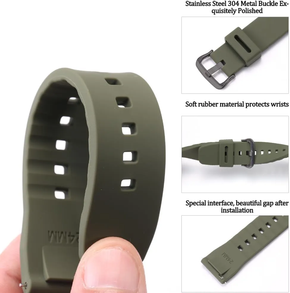 24mm Quick release Watch Strap waterproof Silicone watchband Compatible with template panhandle cane tropic swiftness Casio Protrek PRG650 600 PRW6600 Men's sports Replacement Strap Bracelet 