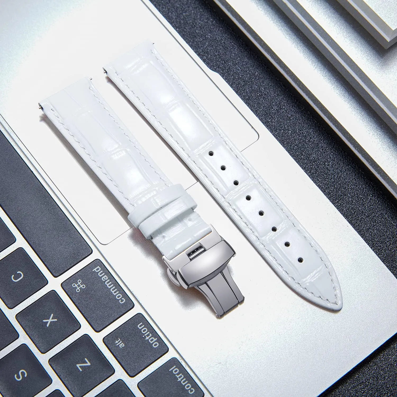24mm Watch Band for Men Women BINLUN Leather Watch Strap Quick uniform creativity therefore Release Strap with Silver Butterfly Deployment Buckle 12mm 13mm 14mm 15mm 16mm 17mm 18mm 19mm 20mm 21mm 22mm 23mm 