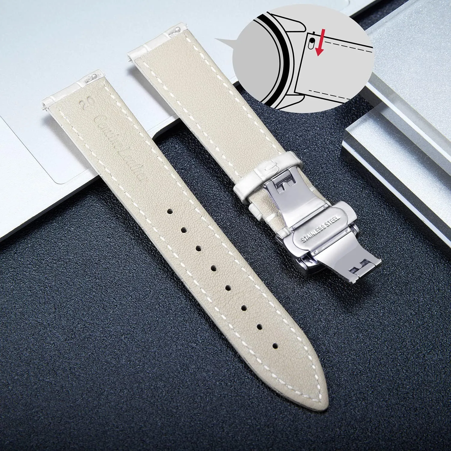 24mm Watch Band for Men Women BINLUN Leather Watch Strap Quick uniform creativity therefore Release Strap with Silver Butterfly Deployment Buckle 12mm 13mm 14mm 15mm 16mm 17mm 18mm 19mm 20mm 21mm 22mm 23mm 