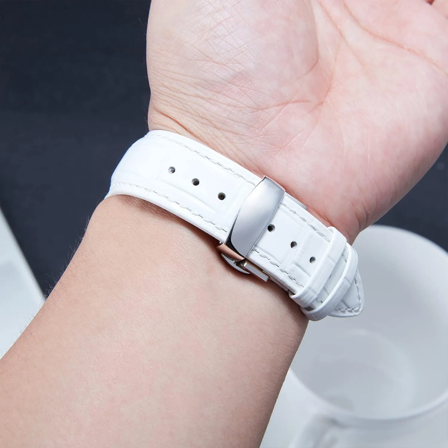 24mm Watch Band for Men Women BINLUN Leather Watch Strap Quick uniform creativity therefore Release Strap with Silver Butterfly Deployment Buckle 12mm 13mm 14mm 15mm 16mm 17mm 18mm 19mm 20mm 21mm 22mm 23mm 