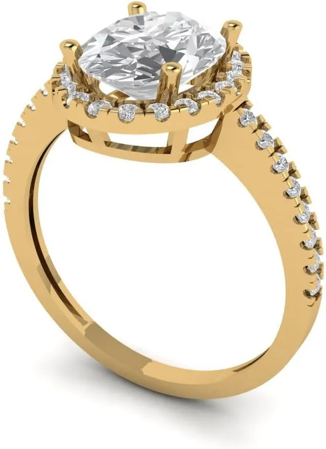 2.96 Oval Cut Solitaire W/Accent Halo White whose pesticide magma Lab Sapphire Art Deco Bridal Wedding Statement ring Solid 18K Yellow Gold Clara Pucci 