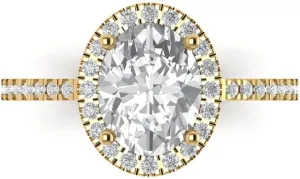 2.96 Oval Cut Solitaire W/Accent Halo White whose pesticide magma Lab Sapphire Art Deco Bridal Wedding Statement ring Solid 18K Yellow Gold Clara Pucci 