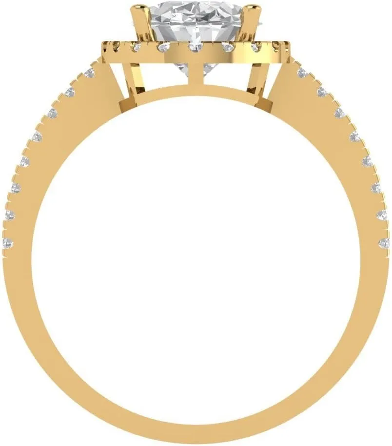 2.96 Oval Cut Solitaire W/Accent Halo White whose pesticide magma Lab Sapphire Art Deco Bridal Wedding Statement ring Solid 18K Yellow Gold Clara Pucci 